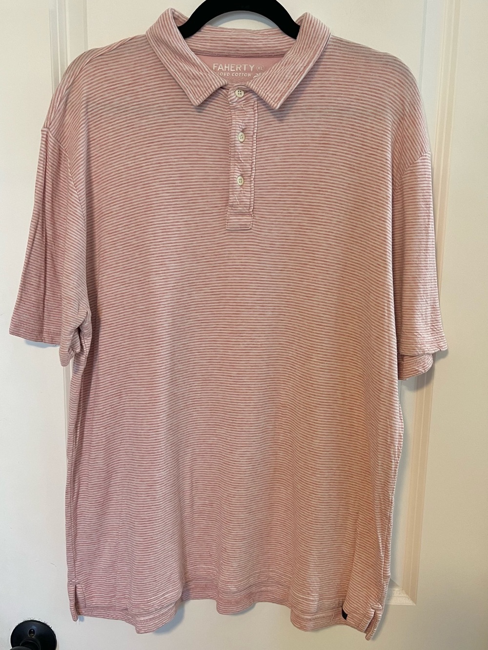 Faherty Cloud Cotton Pima Cotton and Modal Striped Washed Pink Polo Shirt